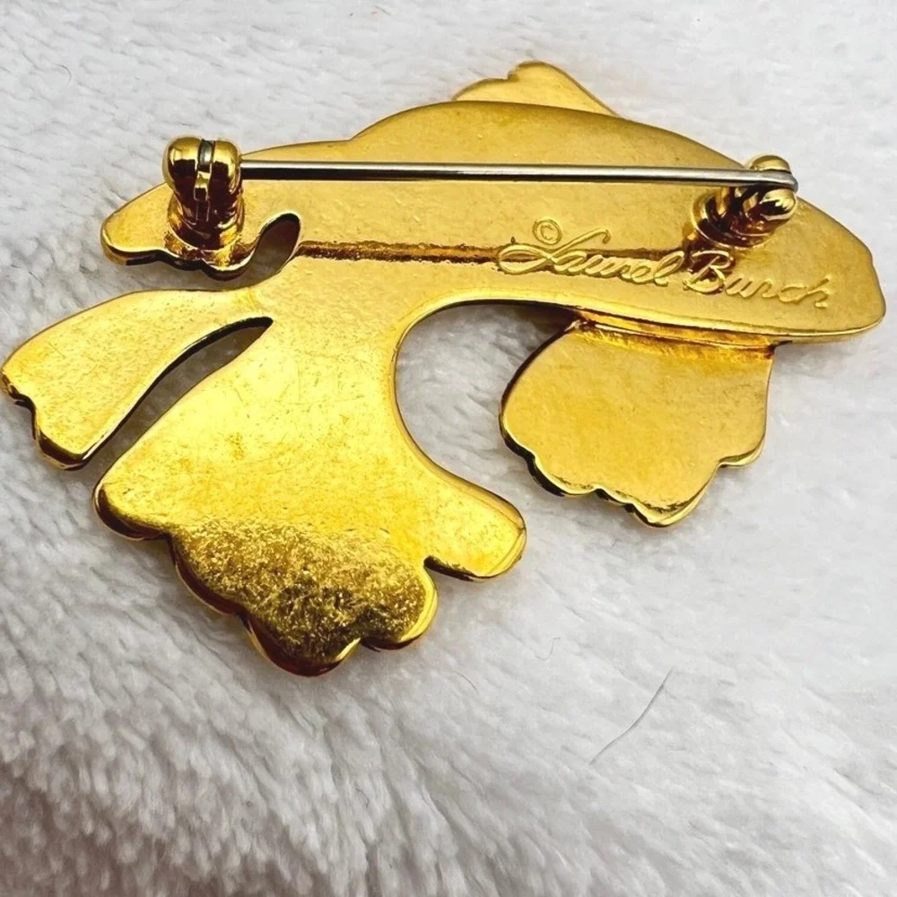 Vintage Fish Brooch Pin Anthropomorphic Laurel Burch Gold Plated Koi 80s 1.75